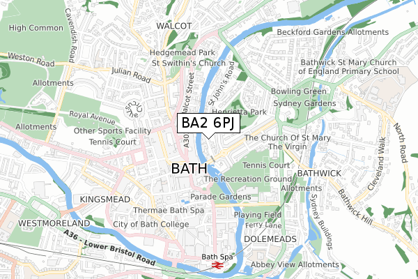 BA2 6PJ map - small scale - OS Open Zoomstack (Ordnance Survey)