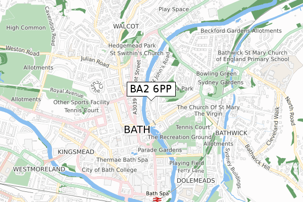 BA2 6PP map - small scale - OS Open Zoomstack (Ordnance Survey)