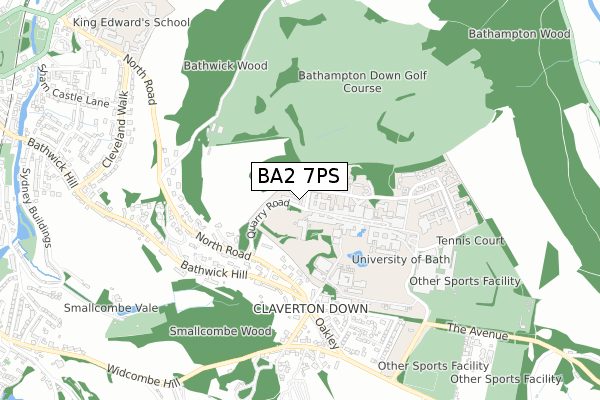 BA2 7PS map - small scale - OS Open Zoomstack (Ordnance Survey)