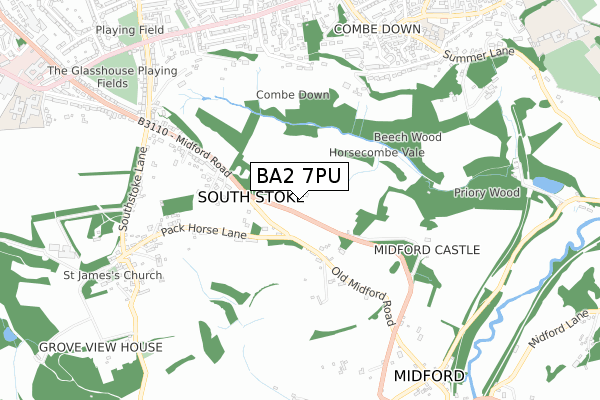 BA2 7PU map - small scale - OS Open Zoomstack (Ordnance Survey)