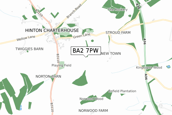 BA2 7PW map - small scale - OS Open Zoomstack (Ordnance Survey)