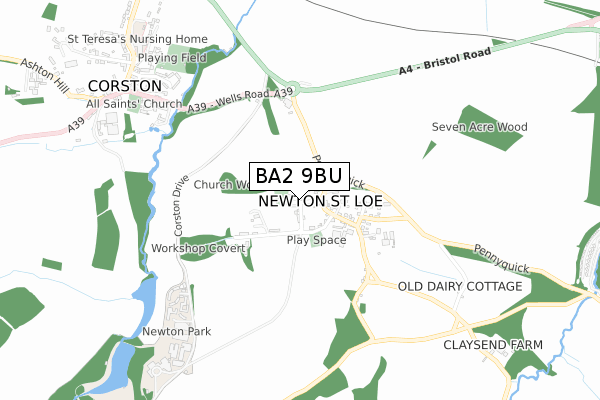 BA2 9BU map - small scale - OS Open Zoomstack (Ordnance Survey)