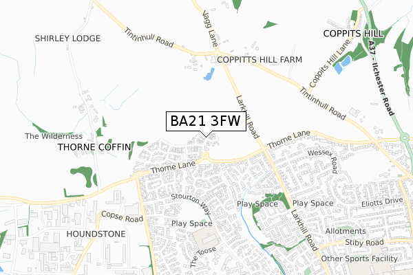 BA21 3FW map - small scale - OS Open Zoomstack (Ordnance Survey)