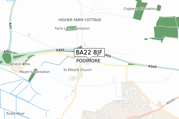 BA22 8JF map - small scale - OS Open Zoomstack (Ordnance Survey)