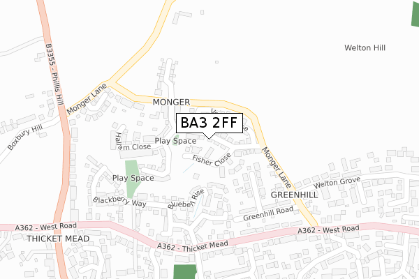 BA3 2FF map - large scale - OS Open Zoomstack (Ordnance Survey)