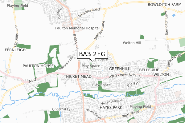 BA3 2FG map - small scale - OS Open Zoomstack (Ordnance Survey)