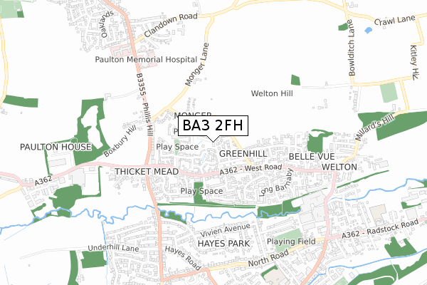 BA3 2FH map - small scale - OS Open Zoomstack (Ordnance Survey)