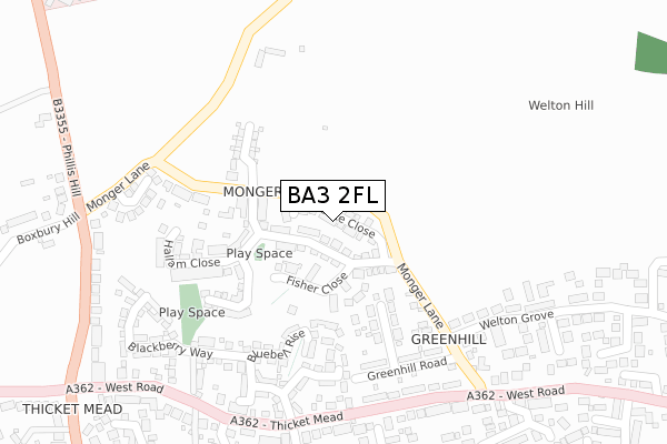 BA3 2FL map - large scale - OS Open Zoomstack (Ordnance Survey)