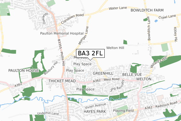 BA3 2FL map - small scale - OS Open Zoomstack (Ordnance Survey)