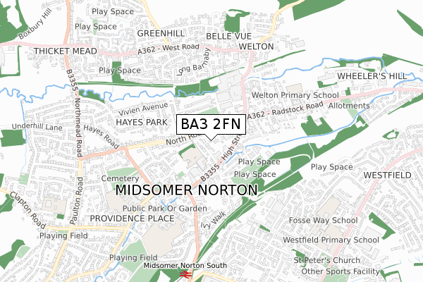 BA3 2FN map - small scale - OS Open Zoomstack (Ordnance Survey)