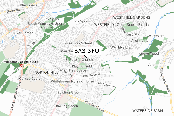 BA3 3FU map - small scale - OS Open Zoomstack (Ordnance Survey)