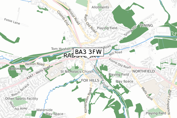 BA3 3FW map - small scale - OS Open Zoomstack (Ordnance Survey)