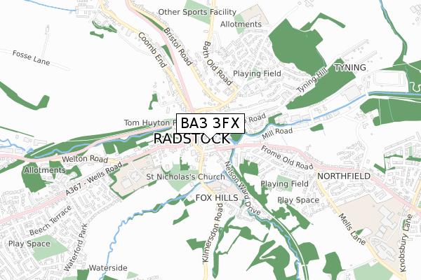 BA3 3FX map - small scale - OS Open Zoomstack (Ordnance Survey)