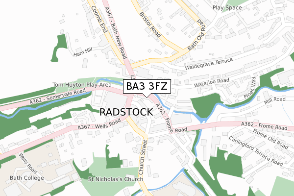 BA3 3FZ map - large scale - OS Open Zoomstack (Ordnance Survey)