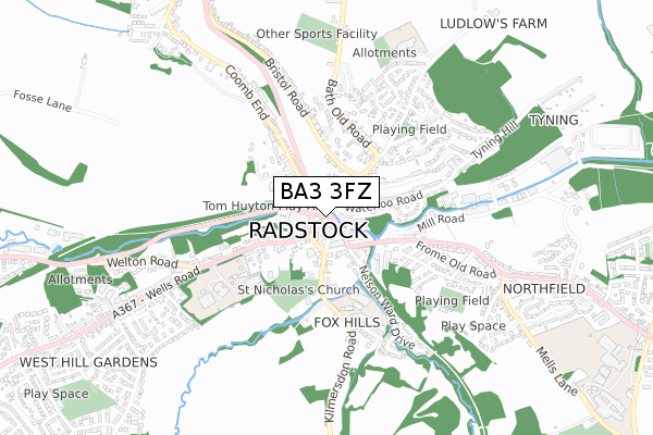 BA3 3FZ map - small scale - OS Open Zoomstack (Ordnance Survey)