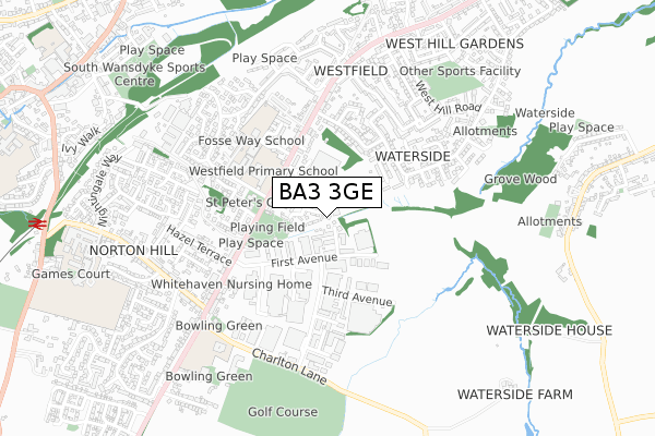 BA3 3GE map - small scale - OS Open Zoomstack (Ordnance Survey)