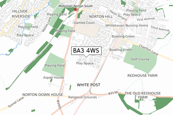 BA3 4WS map - small scale - OS Open Zoomstack (Ordnance Survey)