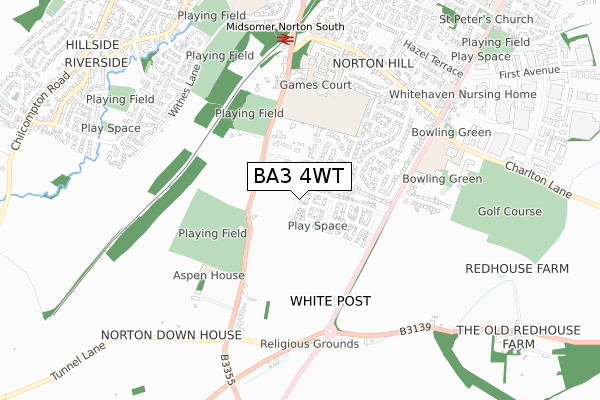 BA3 4WT map - small scale - OS Open Zoomstack (Ordnance Survey)