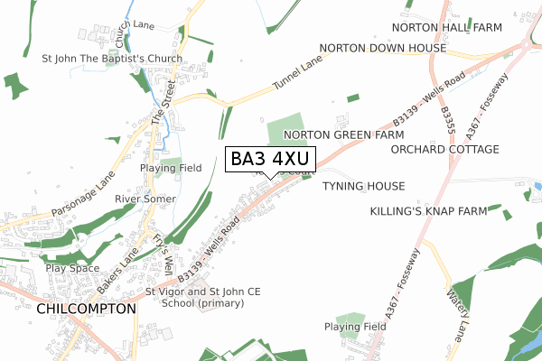 BA3 4XU map - small scale - OS Open Zoomstack (Ordnance Survey)