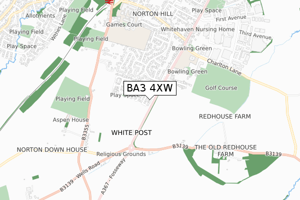 BA3 4XW map - small scale - OS Open Zoomstack (Ordnance Survey)