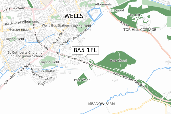 BA5 1FL map - small scale - OS Open Zoomstack (Ordnance Survey)