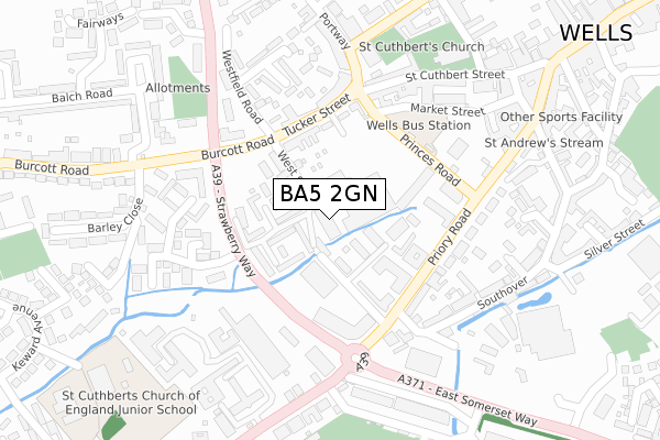 BA5 2GN map - large scale - OS Open Zoomstack (Ordnance Survey)