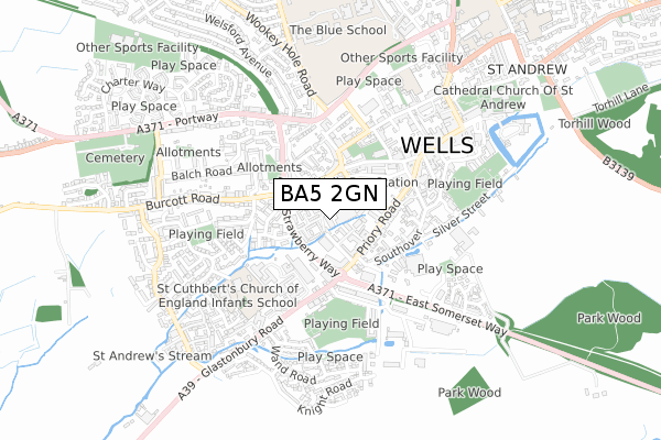 BA5 2GN map - small scale - OS Open Zoomstack (Ordnance Survey)