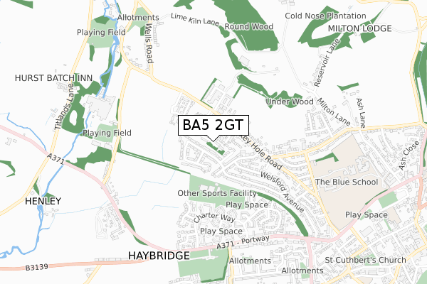 BA5 2GT map - small scale - OS Open Zoomstack (Ordnance Survey)