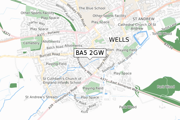 BA5 2GW map - small scale - OS Open Zoomstack (Ordnance Survey)