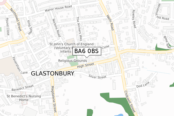 BA6 0BS map - large scale - OS Open Zoomstack (Ordnance Survey)