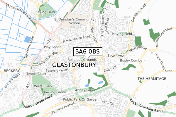 BA6 0BS map - small scale - OS Open Zoomstack (Ordnance Survey)