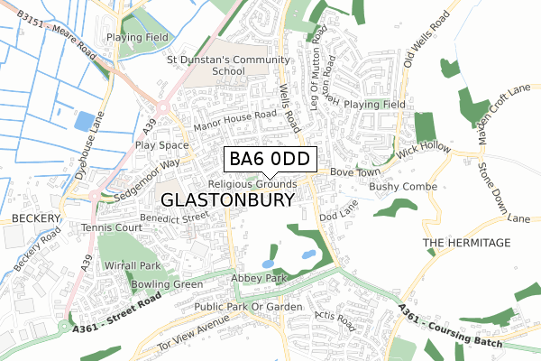 BA6 0DD map - small scale - OS Open Zoomstack (Ordnance Survey)