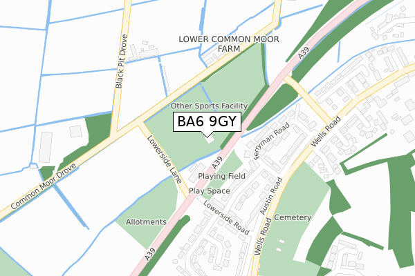 BA6 9GY map - large scale - OS Open Zoomstack (Ordnance Survey)