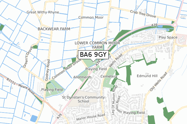 BA6 9GY map - small scale - OS Open Zoomstack (Ordnance Survey)