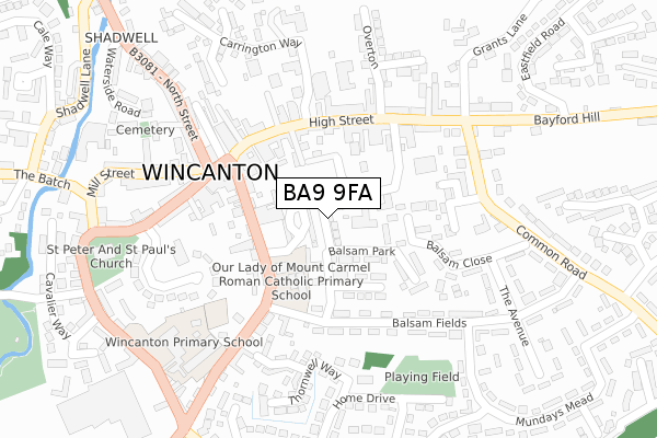 BA9 9FA map - large scale - OS Open Zoomstack (Ordnance Survey)