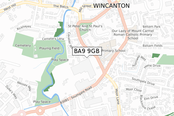 BA9 9GB map - large scale - OS Open Zoomstack (Ordnance Survey)