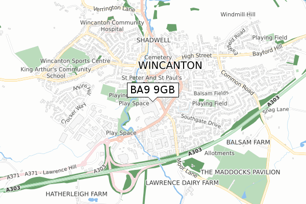 BA9 9GB map - small scale - OS Open Zoomstack (Ordnance Survey)