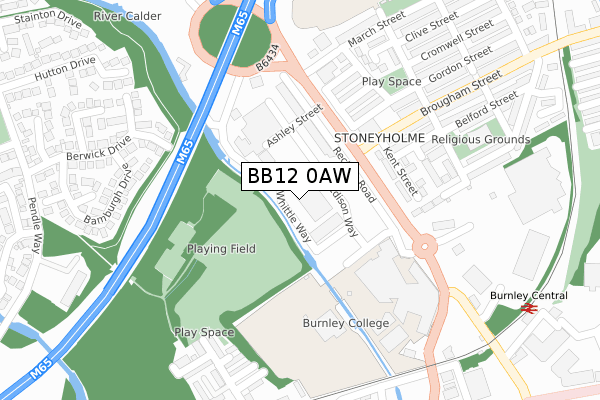 BB12 0AW map - large scale - OS Open Zoomstack (Ordnance Survey)