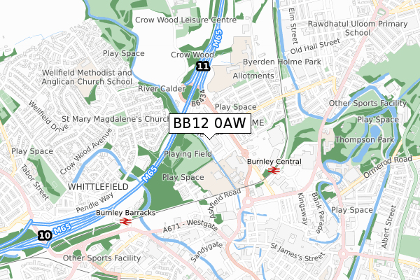 BB12 0AW map - small scale - OS Open Zoomstack (Ordnance Survey)