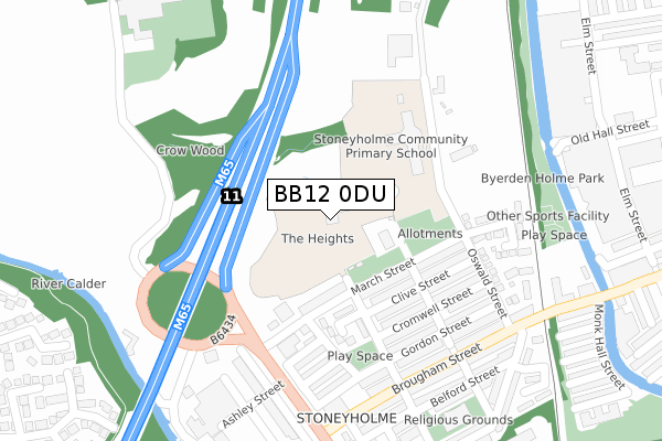 BB12 0DU map - large scale - OS Open Zoomstack (Ordnance Survey)