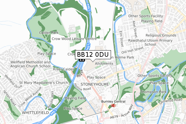 BB12 0DU map - small scale - OS Open Zoomstack (Ordnance Survey)