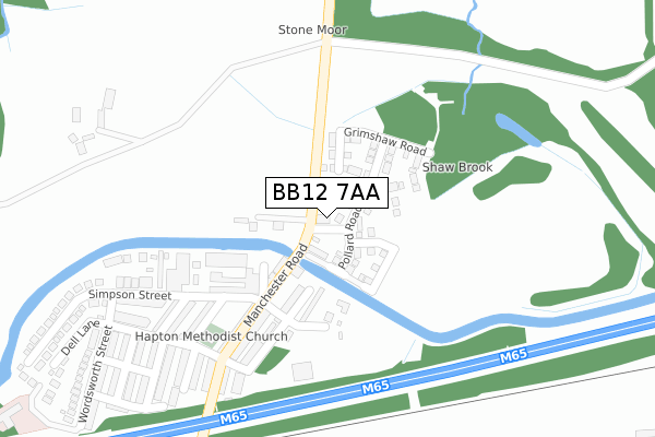 BB12 7AA map - large scale - OS Open Zoomstack (Ordnance Survey)