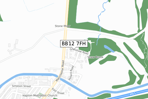 BB12 7FH map - large scale - OS Open Zoomstack (Ordnance Survey)