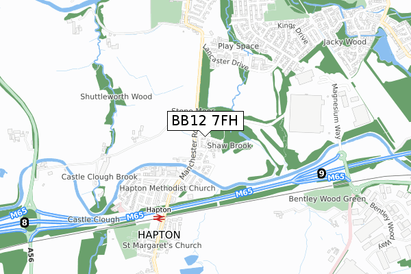 BB12 7FH map - small scale - OS Open Zoomstack (Ordnance Survey)