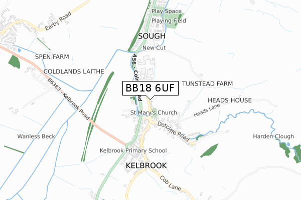 BB18 6UF map - small scale - OS Open Zoomstack (Ordnance Survey)