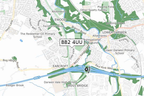 BB2 4UU map - small scale - OS Open Zoomstack (Ordnance Survey)