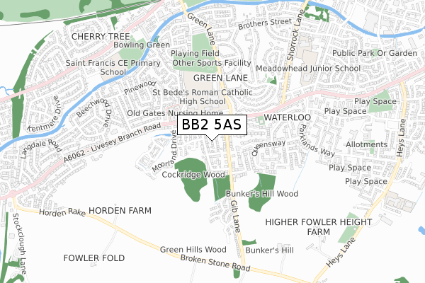 BB2 5AS map - small scale - OS Open Zoomstack (Ordnance Survey)