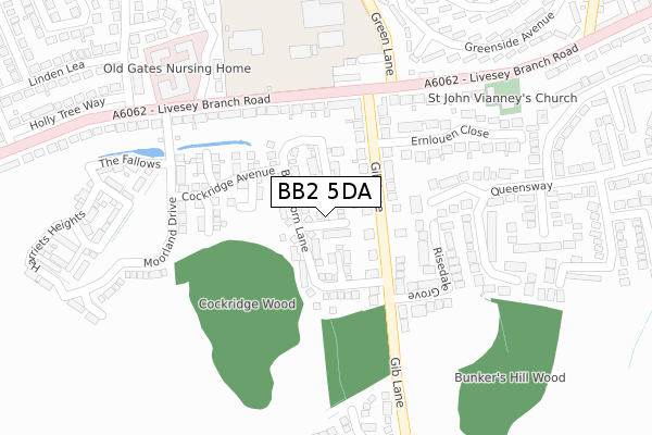 BB2 5DA map - large scale - OS Open Zoomstack (Ordnance Survey)