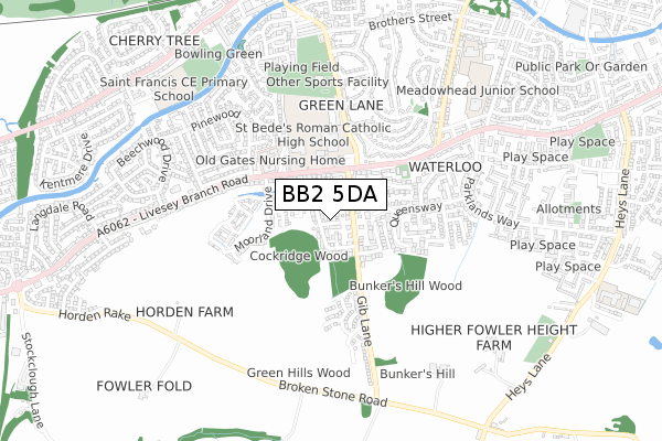 BB2 5DA map - small scale - OS Open Zoomstack (Ordnance Survey)