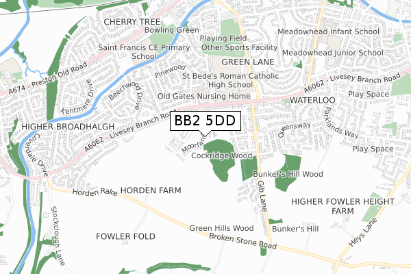 BB2 5DD map - small scale - OS Open Zoomstack (Ordnance Survey)